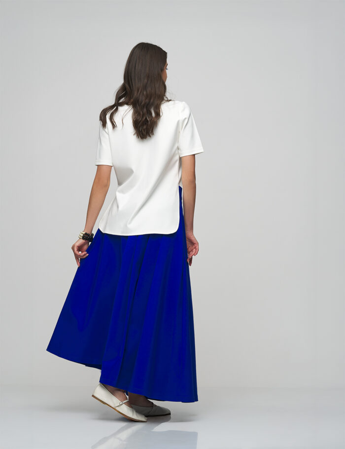 Royal Blue Pleated Skirt with Stripe Detail - Image 2